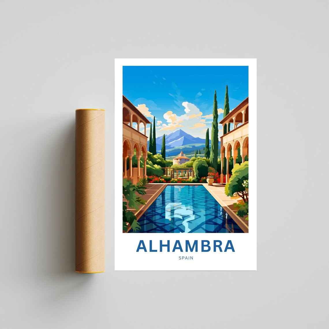 Alhambra Spain Moorish Courtyard Pool Cypress Gardens Travel Poster - Image 4