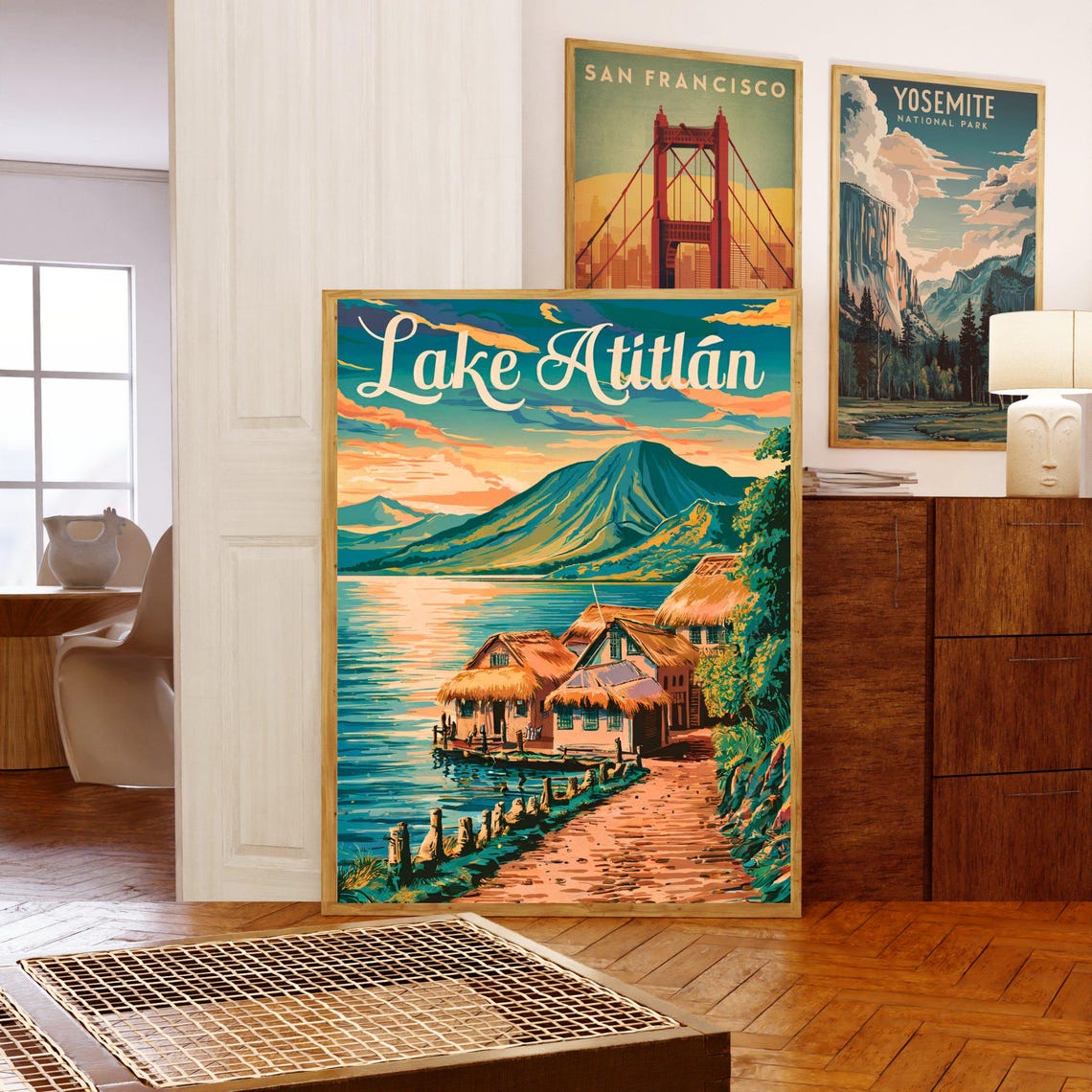 Lake Atitlan Guatemala Vintage Sunset Village Lakefront Poster - Image 5