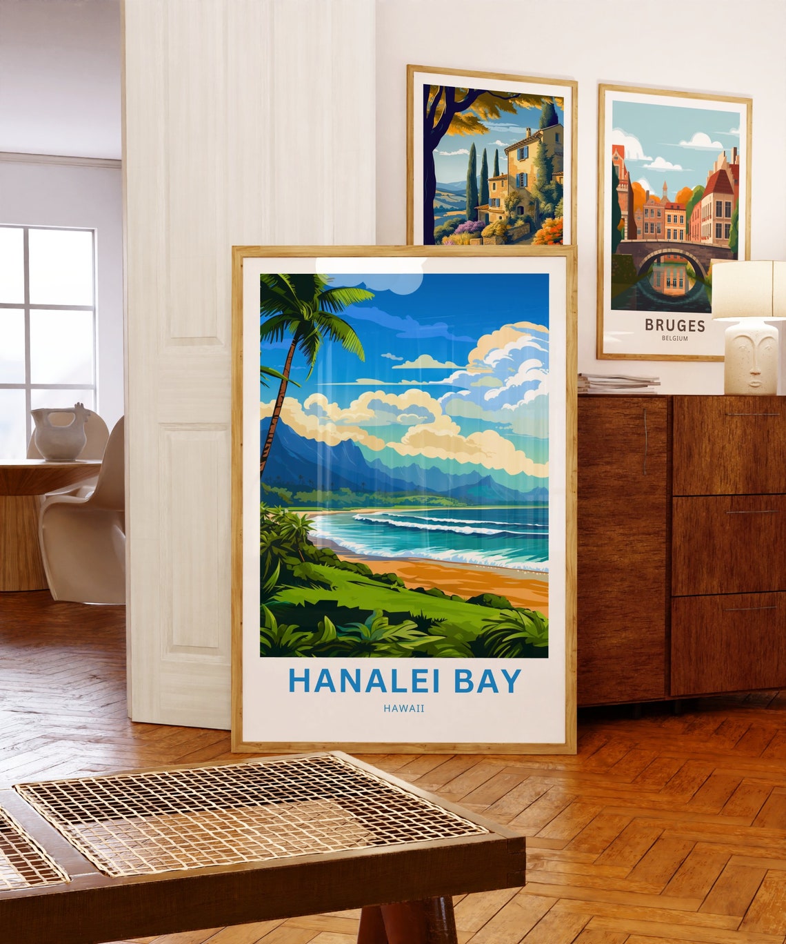 Personalized Hanalei Bay Hawaii Hibiscus Custom Text Travel Poster - Image 5