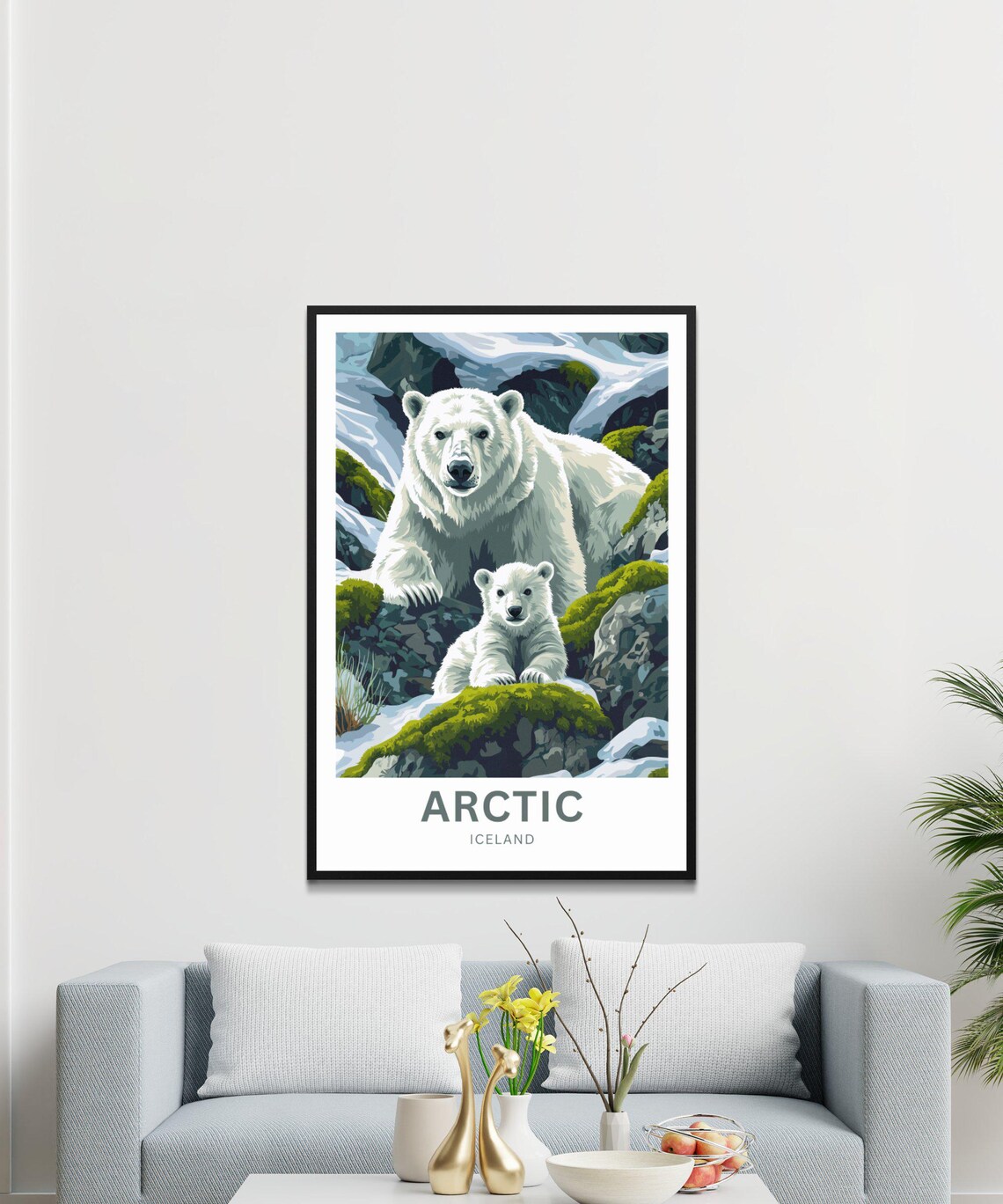 Personalized Arctic Iceland Polar Bear and Cub on Snowy Rocks Poster - Image 3