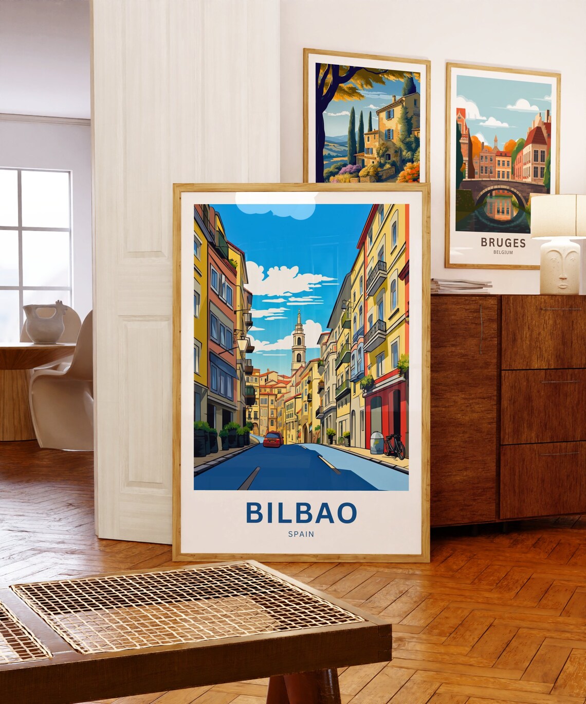 Bilbao Spain Colorful Old Town Street Church Tower Travel Poster - Image 5
