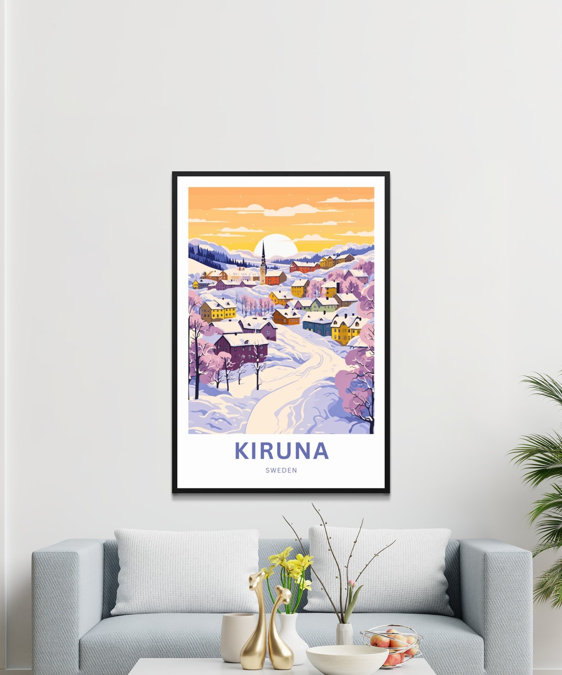Kiruna Sweden Snowy Town Orange Sunset Sky Personalized Poster - Image 3