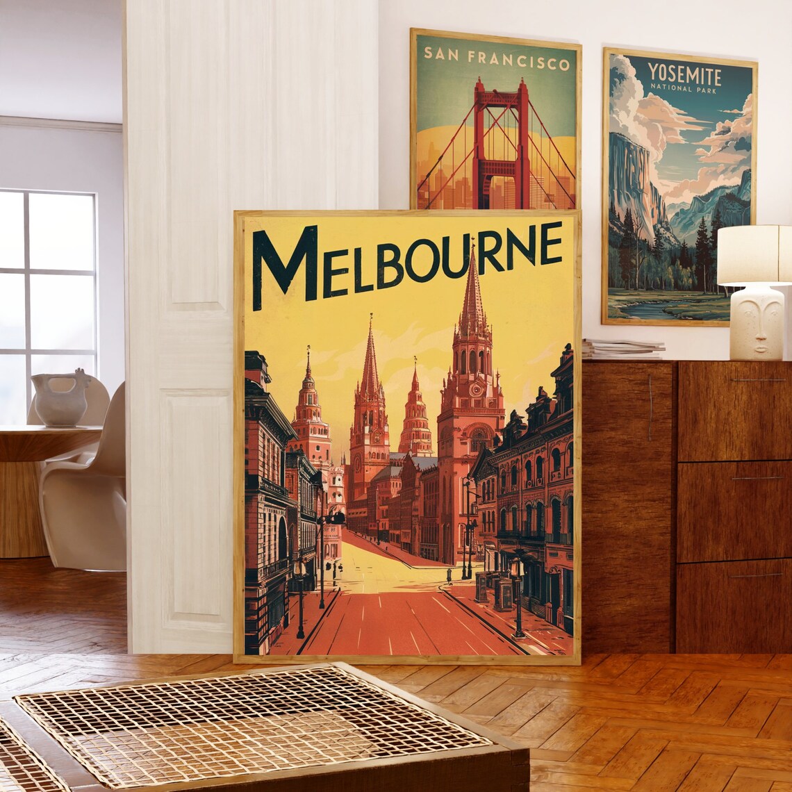 Melbourne Australia Cathedral Spires Vintage City Travel Poster - Image 5