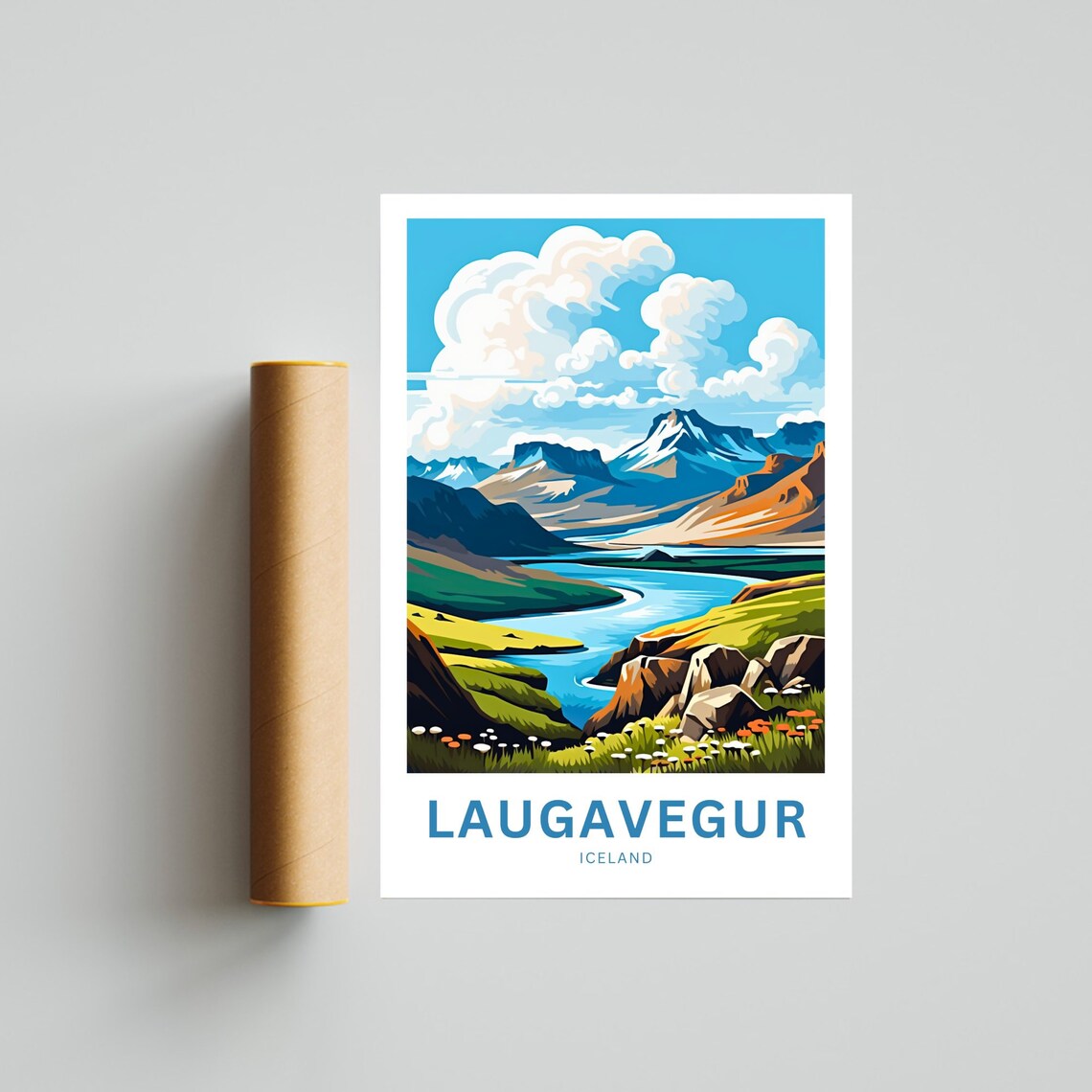 Laugavegur Iceland River Valley Peaks Wildflowers Travel Poster - Image 4