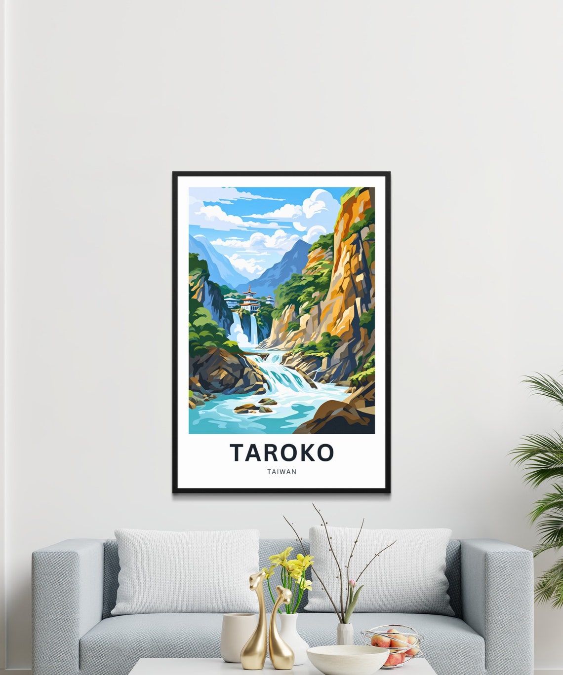 Personalized Taroko Taiwan Waterfall Temple Custom Text Poster - Image 3