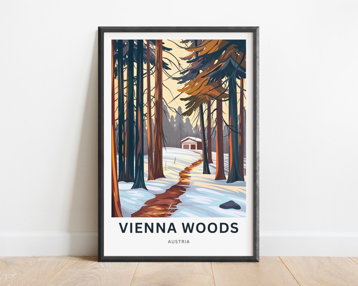 Vienna Woods Austria Snowy Pine Forest Cabin Winter Travel Poster
