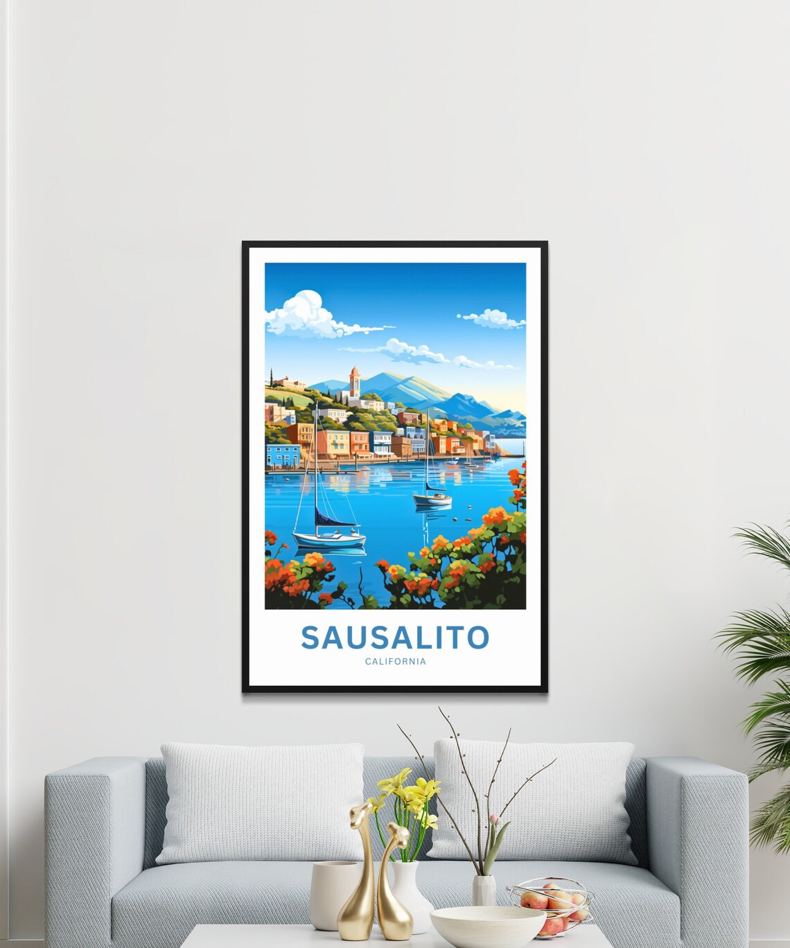 Sausalito California Sailboats Orange Blooms Personalized Poster - Image 2