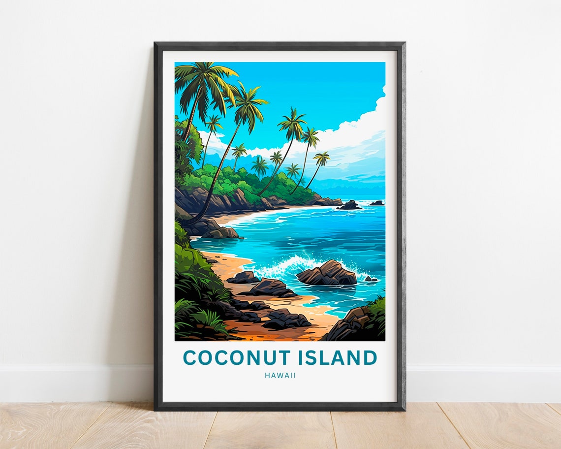 Coconut Island Personalized Palm Beach Hawaii Travel Art Poster - Image 2