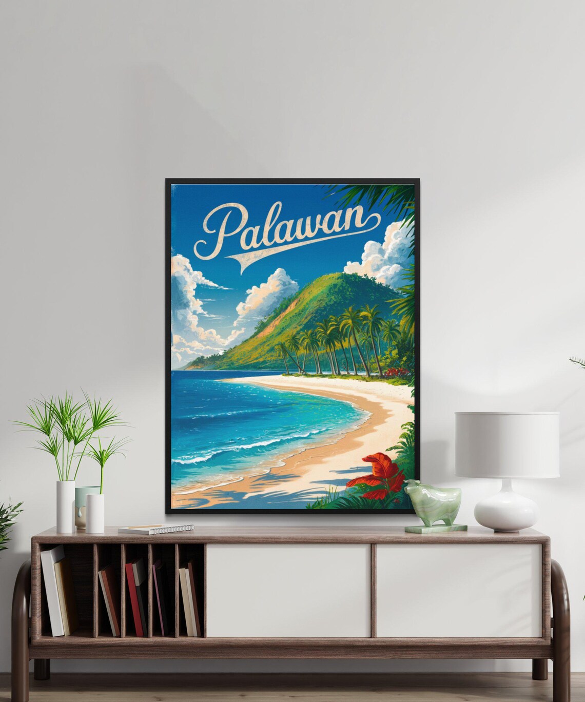 Palawan Philippines Vintage Beach Palms Turquoise Sea Travel Poster - Image 3
