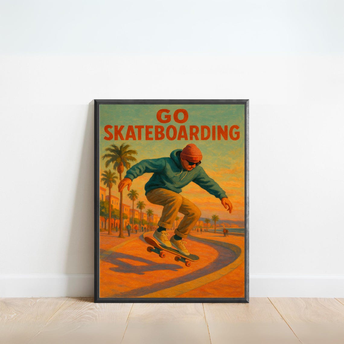 Vintage Go Skateboarding Sunset Beach Skater Trick Cool Poster