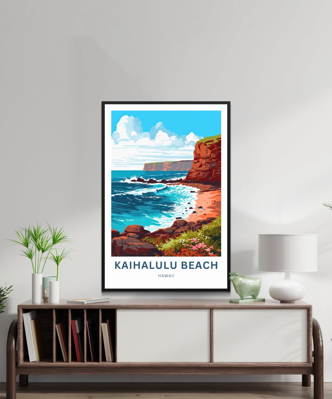 Kaihalulu Beach Hawaii Red Sand Beach Waves Crashing Travel Poster Art - Image 2