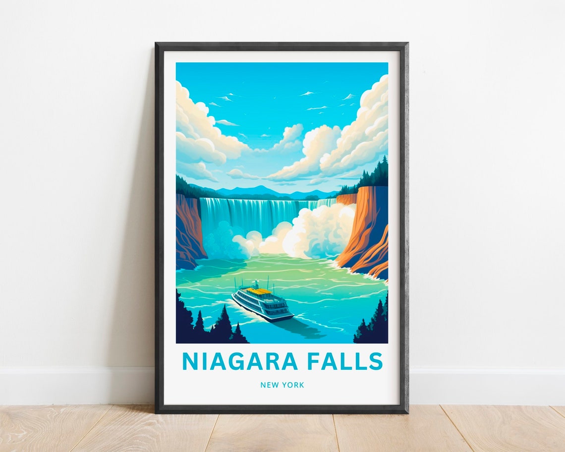 Niagara Falls New York Waterfall Tour Boat Mist Vintage Travel Poster