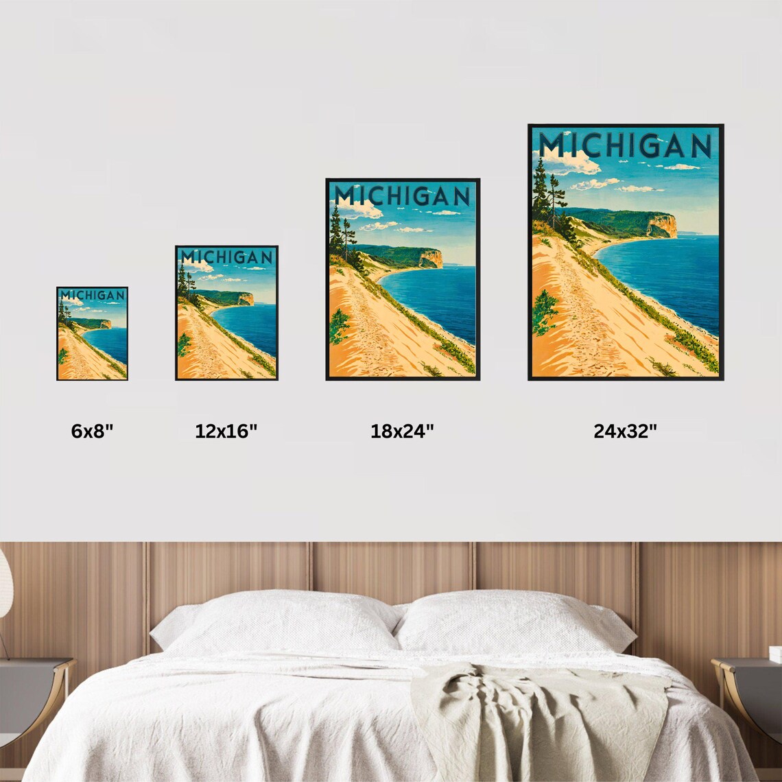 Michigan Vintage Dunes Shoreline Lake Travel Poster Retro Style - Image 3