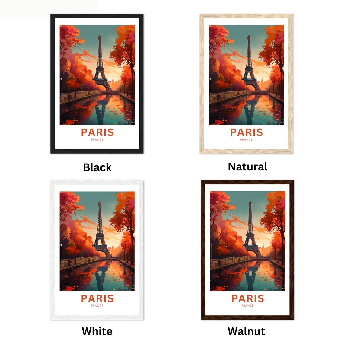Paris France Eiffel Tower Autumn Canal Reflection Travel Poster - Image 3