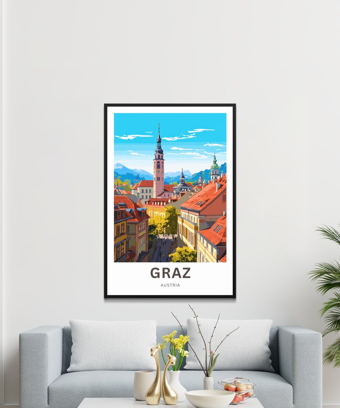 Graz Austria Old Town Street Tall Pink Tower Custom Travel Poster - Image 3