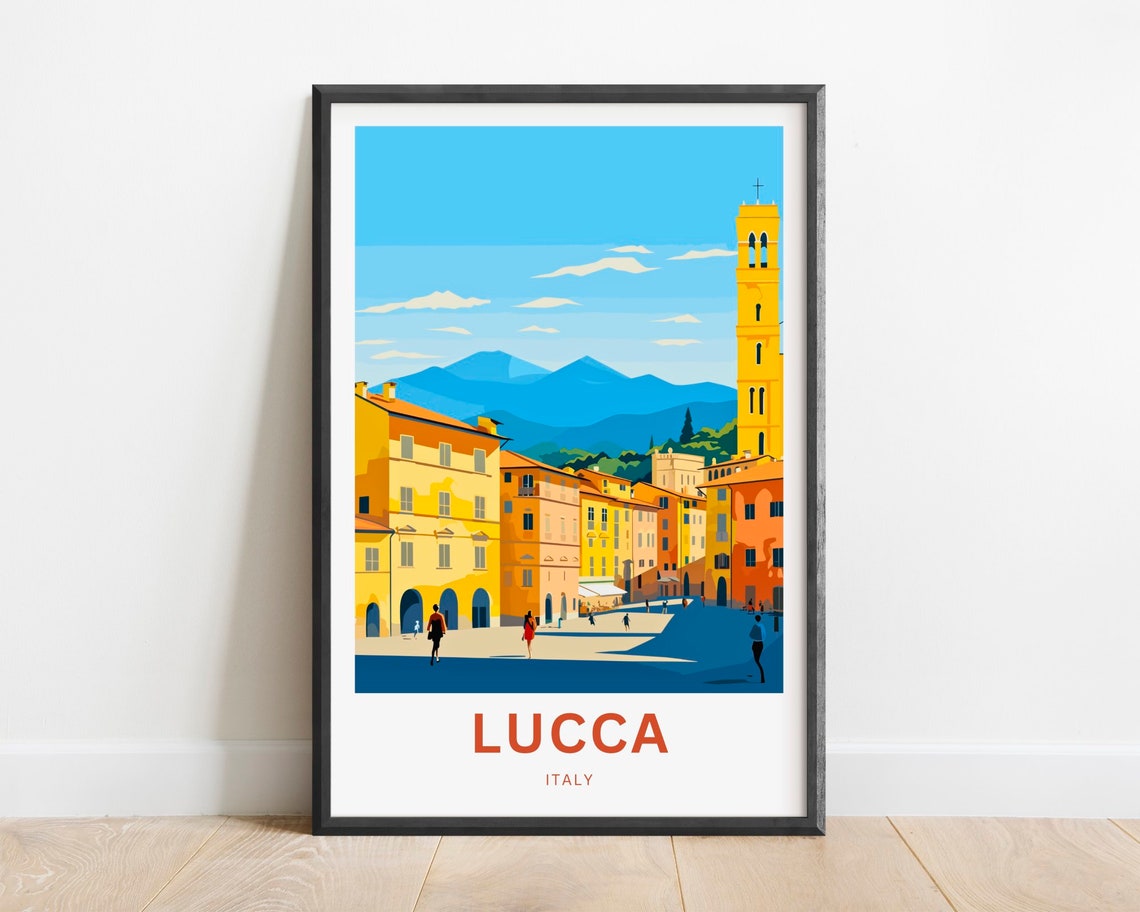 Lucca Italy Towering Church Spire Over Tuscan Streets Poster