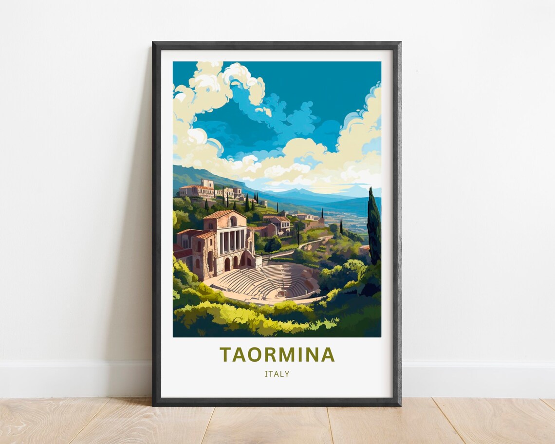 Taormina Italy Ancient Greek Theatre and Hillside Town Poster