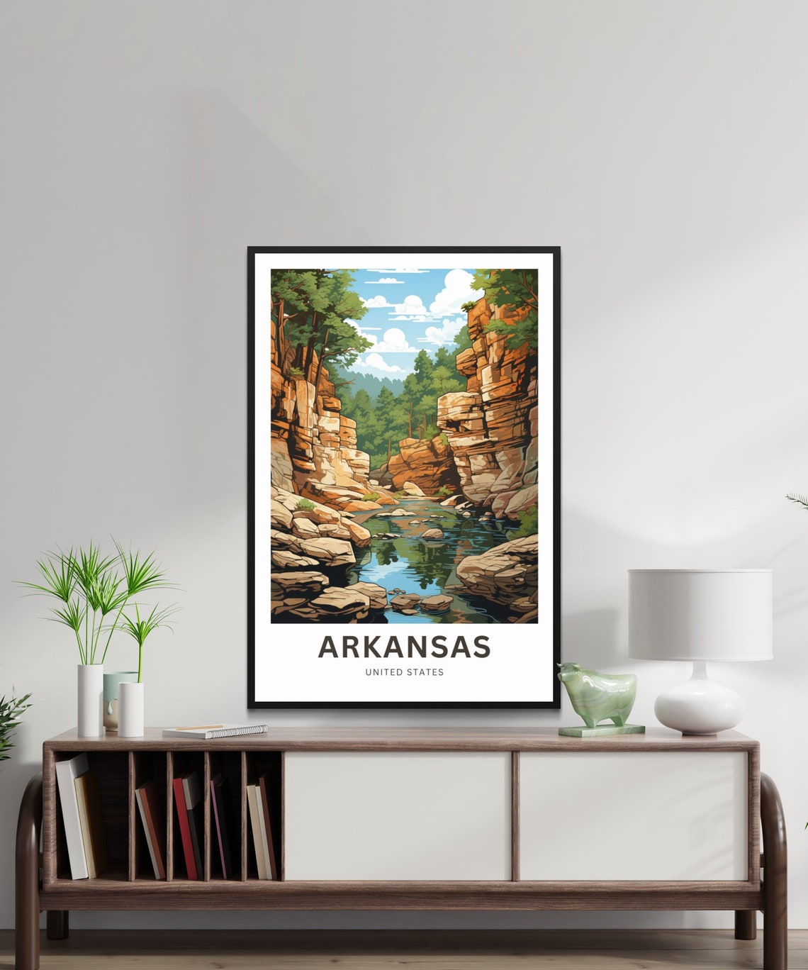 Arkansas Red Rock Canyon Creek Pine Forest River Travel Poster - Image 2
