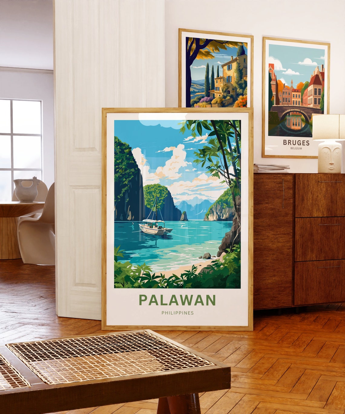 Palawan Philippines Tropical Lagoon Sailboat Scene Travel Poster - Image 5
