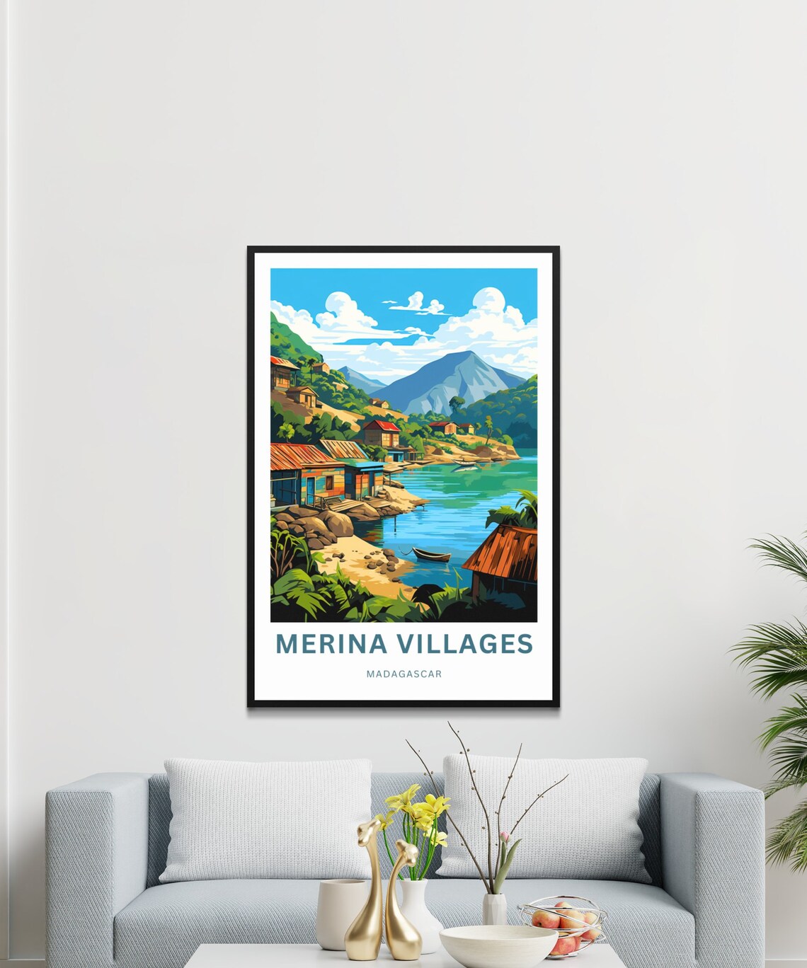 Merina Villages Madagascar Lakeside Village Fishing Boat Travel Poster - Image 3