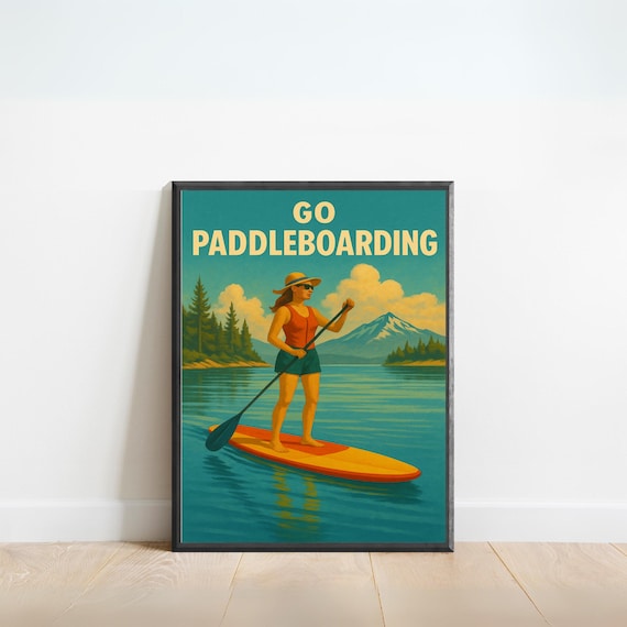 Paddleboarding Poster Retro Lake Adventure Wall Art Vintage Standup Paddle Board Print Nature Outdoor Decor For Cabin Or Lodge