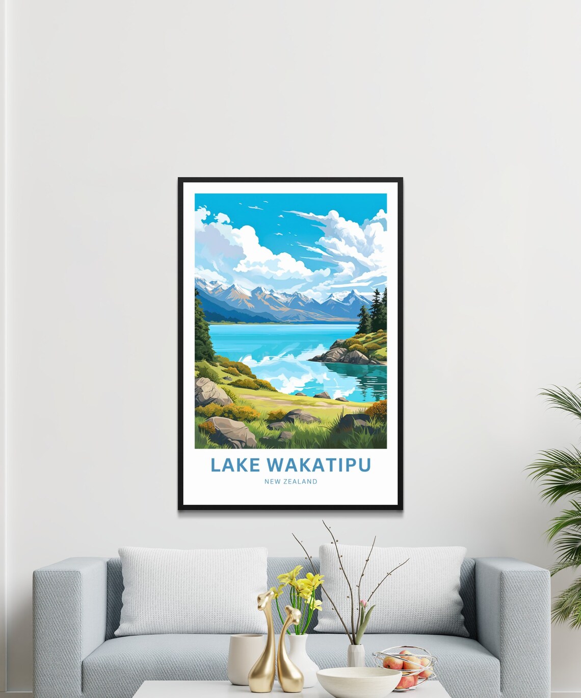 Lake Wakatipu New Zealand Mountain Reflection Landscape Poster - Image 2
