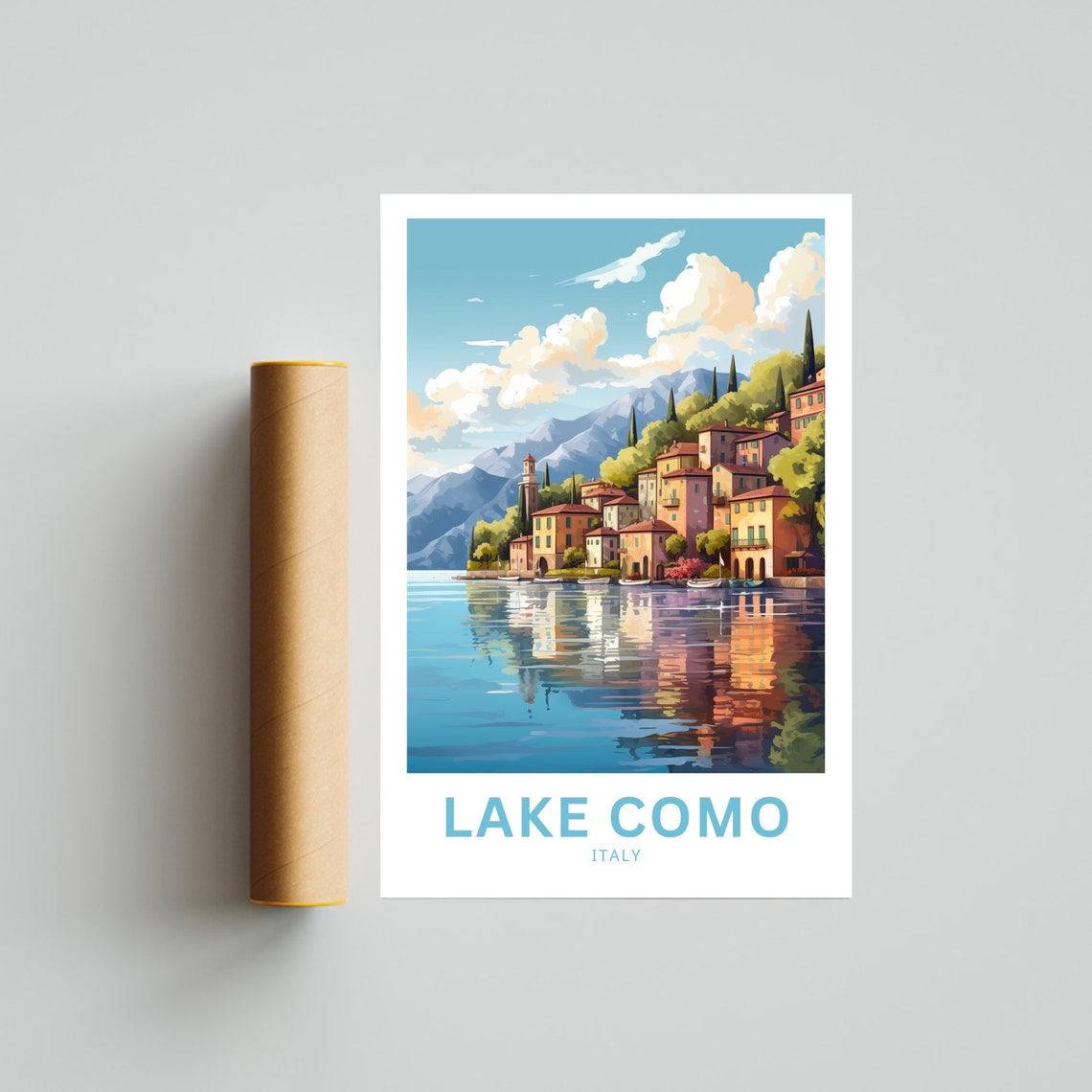 Lake Como Italy Lakeside Village Reflection Mountain View Poster - Image 4