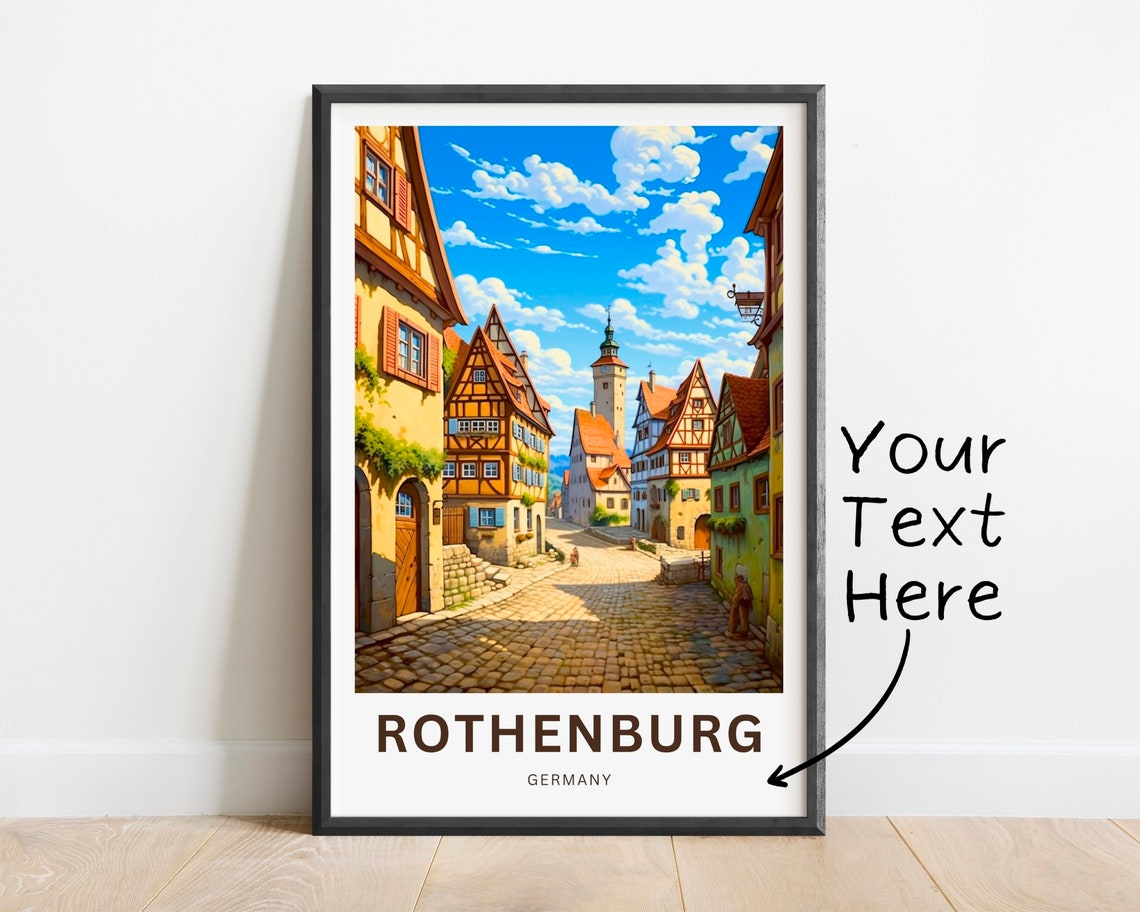 Personalized Rothenburg Germany Half Timbered Street Travel Poster