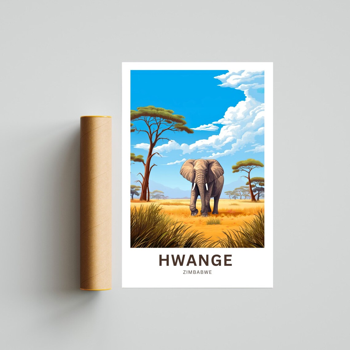 Hwange Zimbabwe Personalized Elephant Savanna Safari Travel Poster - Image 4