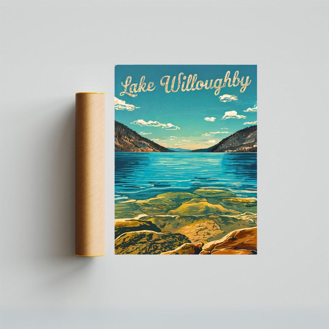 Lake Willoughby Vermont Rocky Shore Blue Lake Vintage Travel Poster - Image 4