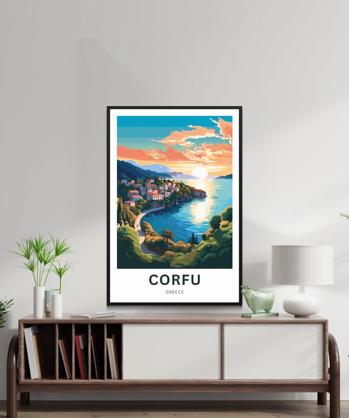Corfu Greece Seaside Village Sunset Bay Vintage Travel Poster - Image 2