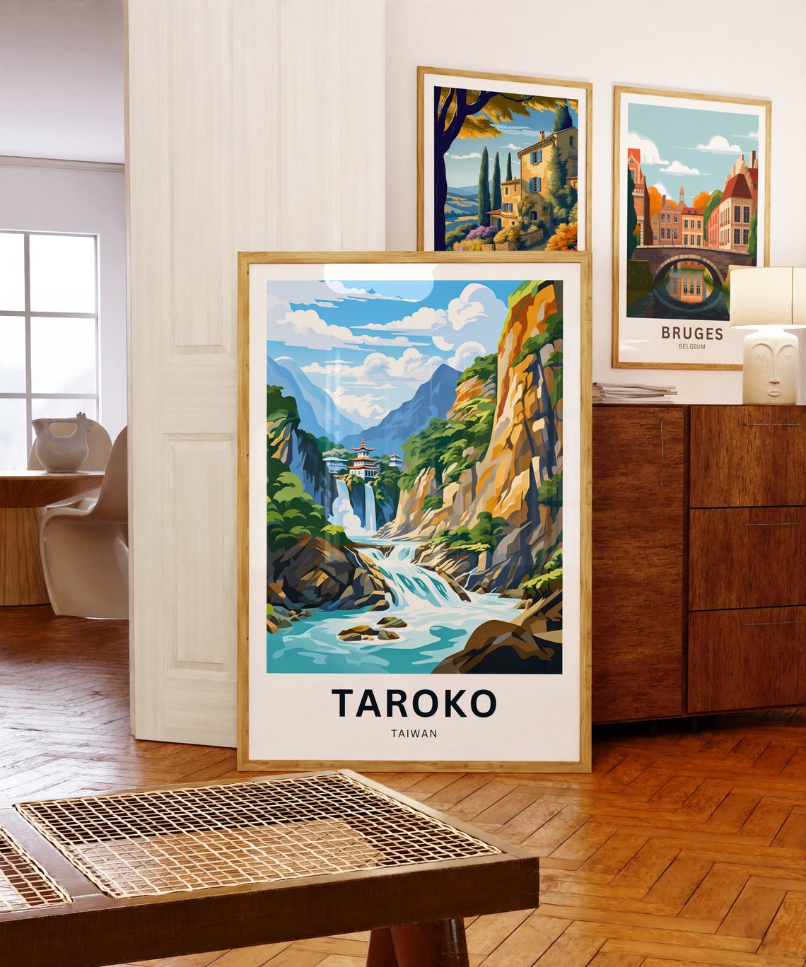 Personalized Taroko Taiwan Waterfall Temple Custom Text Poster - Image 5