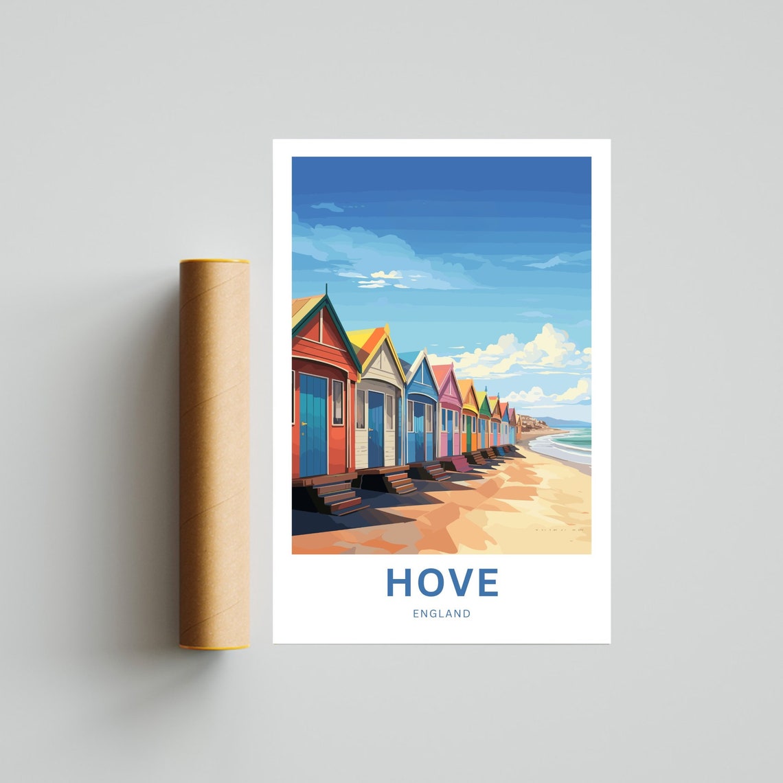 Hove England Colorful Beach Huts Seaside Promenade Personalized Poster - Image 4