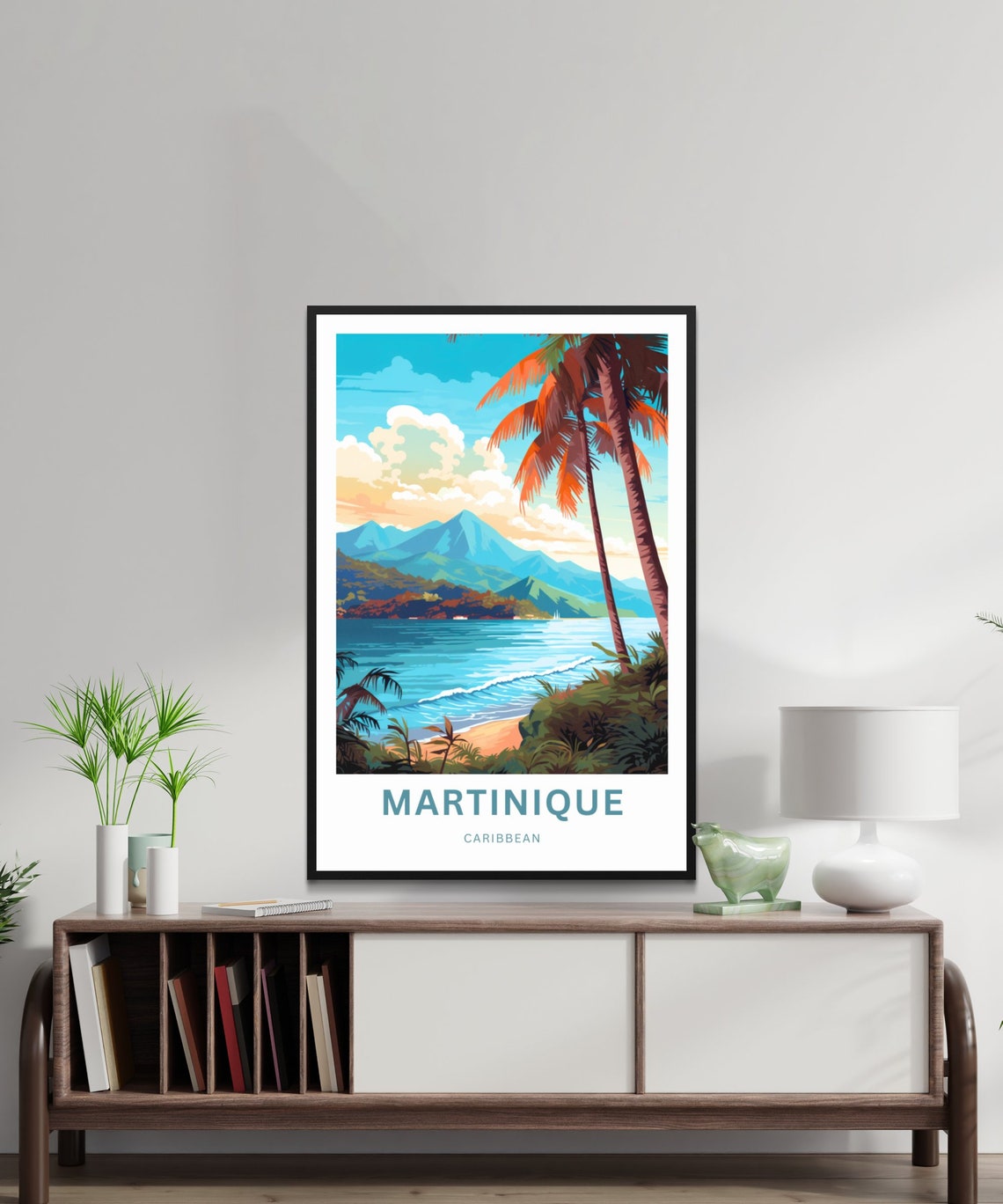 Martinique Caribbean Beach Palm Trees Mountain Coast Travel Poster - Image 2
