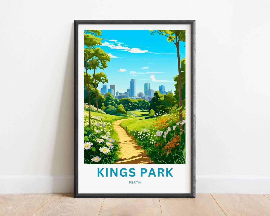 Sunny Kings Park Perth Daisy Meadow City Skyline Travel Poster