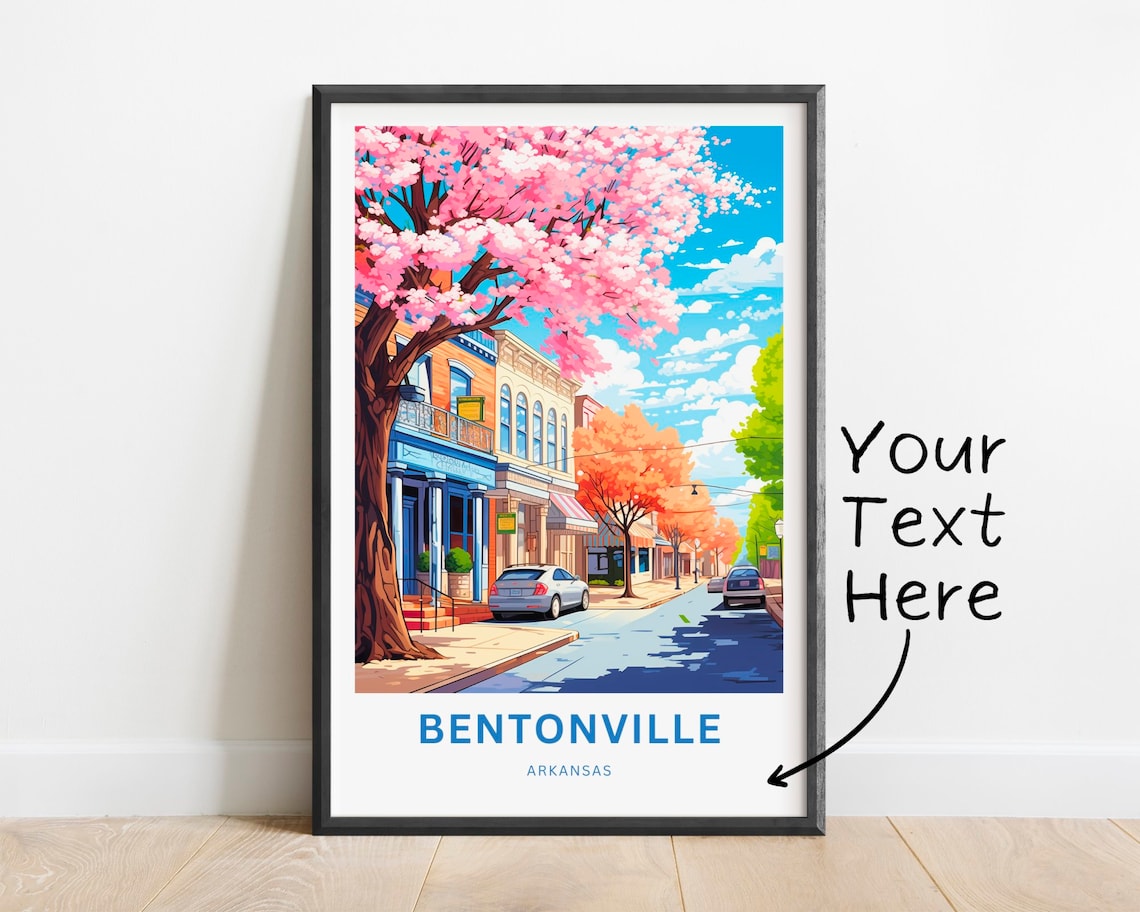 Personalized Bentonville Arkansas Cherry Blossom Street Travel Poster