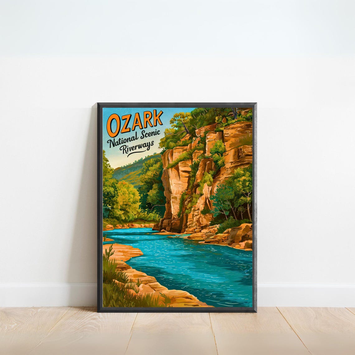 Ozark National Scenic Riverways Vintage Poster with Red Rock Canyon