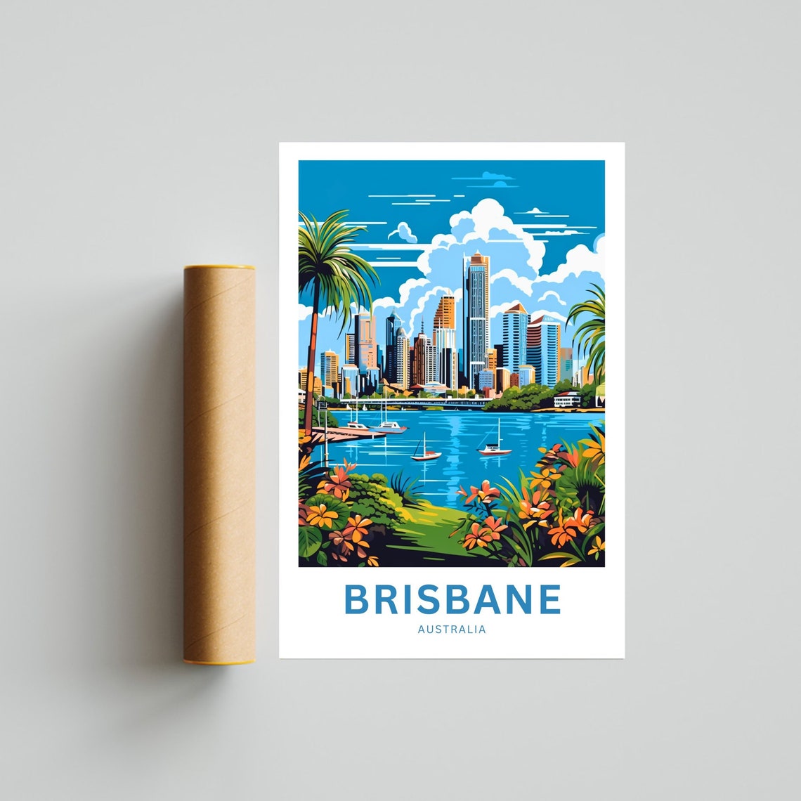 Personalized Brisbane Australia River Skyline Retro Cityscape Poster - Image 4