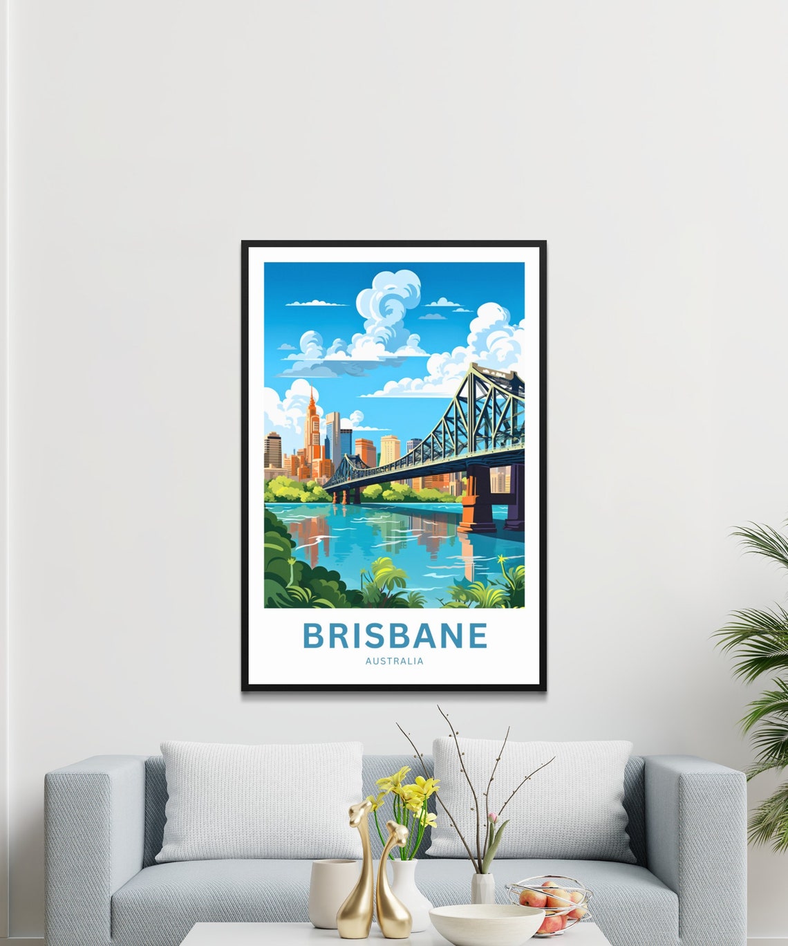 Brisbane Australia Story Bridge River Skyline Custom Text Poster - Image 3