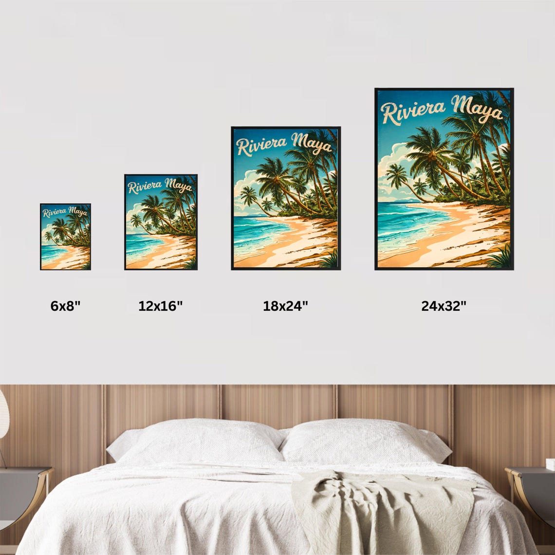 Riviera Maya Vintage Palm Grove Beach Mexico Coastal Travel Poster - Image 2