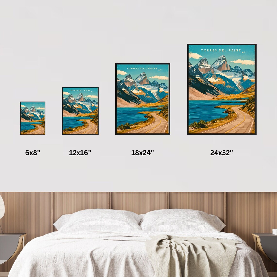 Torres Del Paine Granite Towers Turquoise Lake Retro Travel Poster - Image 2