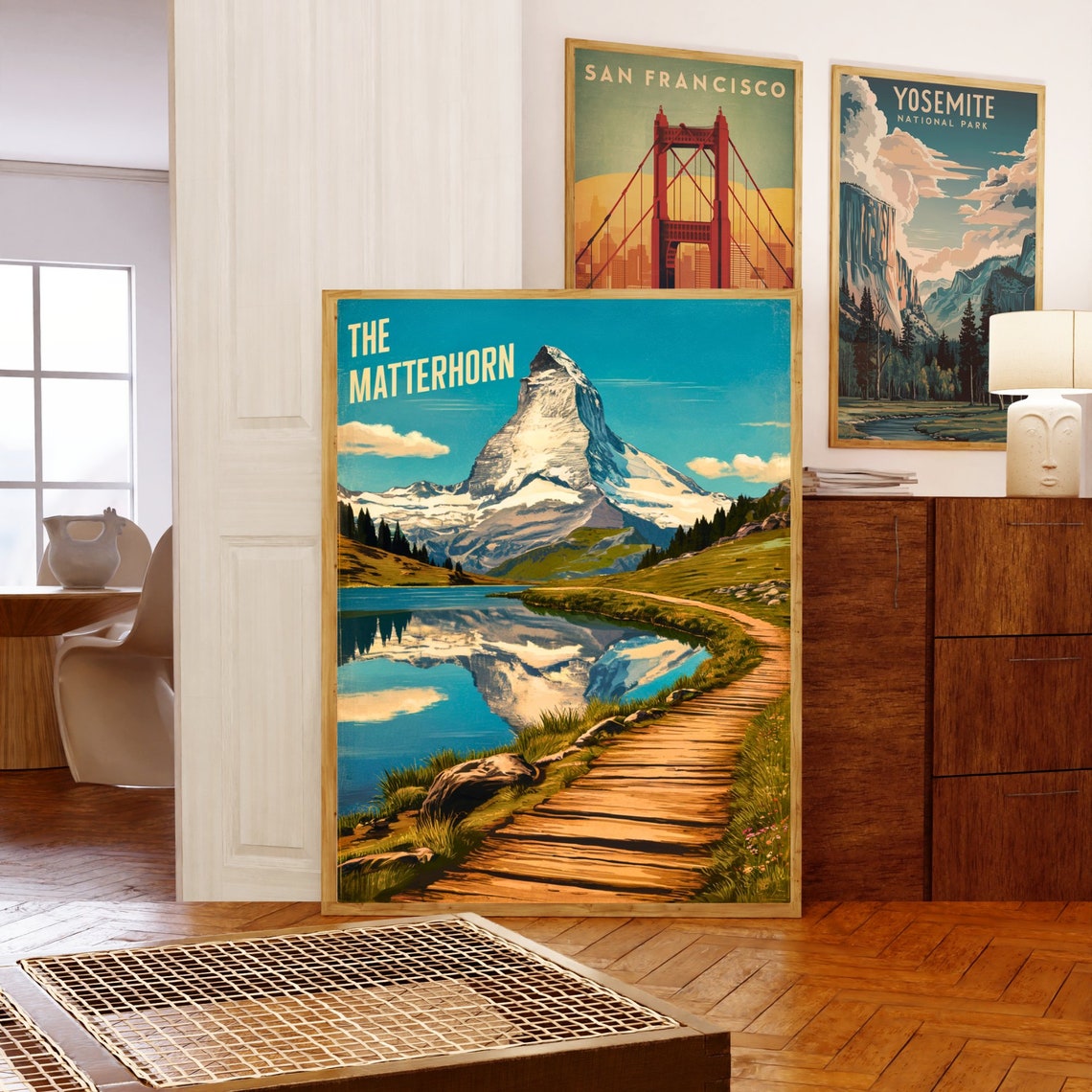 The Matterhorn Boardwalk Path Lakeside Reflection Alpine Poster - Image 5