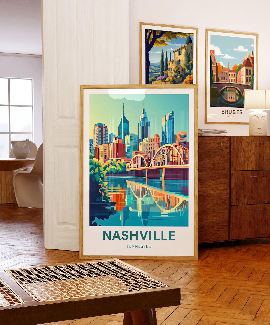 Nashville Tennessee Downtown Skyline Bridge River Travel Poster - Image 5