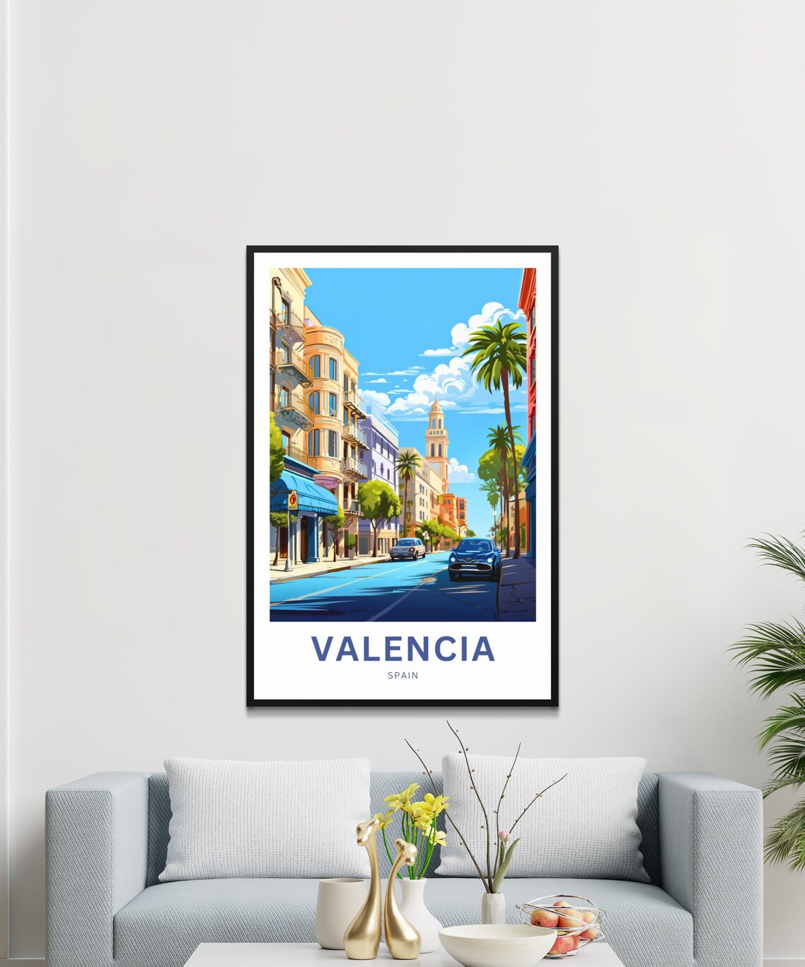 Valencia Spain Personalized Sunny Palm Street Cityscape Poster - Image 3