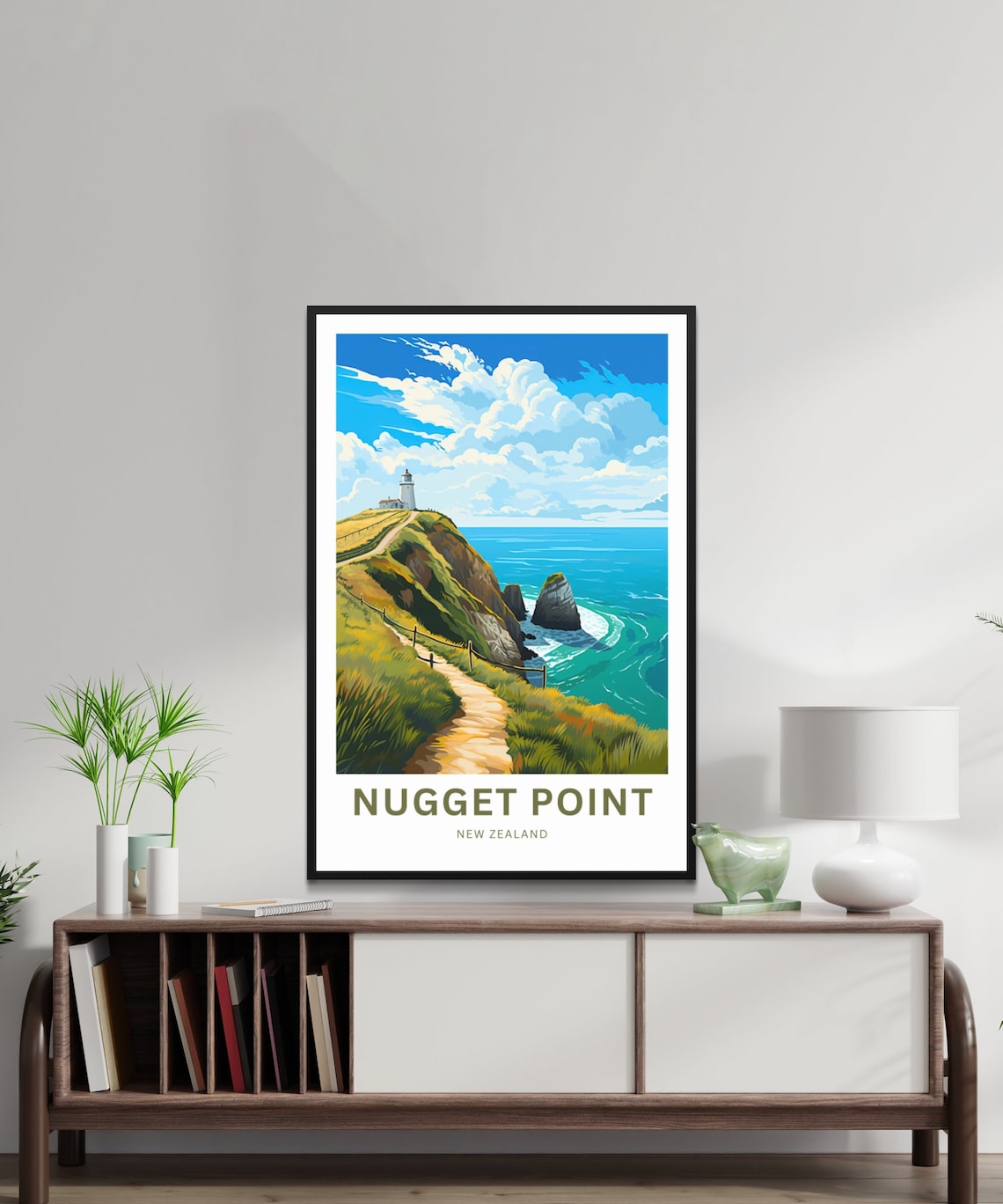 Nugget Point New Zealand Lighthouse Coastal Cliff Path Poster - Image 2
