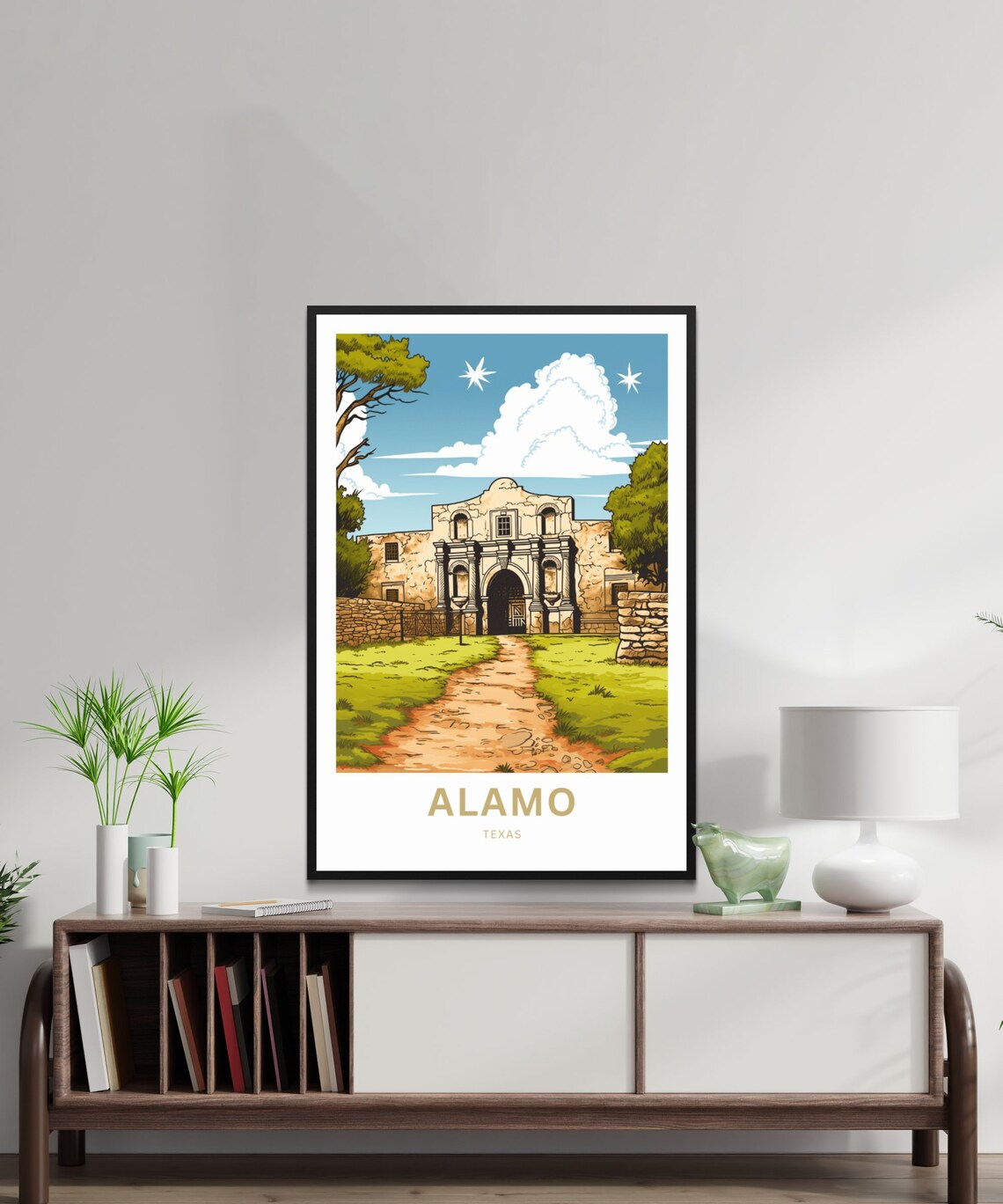 Alamo Texas Historic Mission Landmark Sunny Day Vintage Poster - Image 2