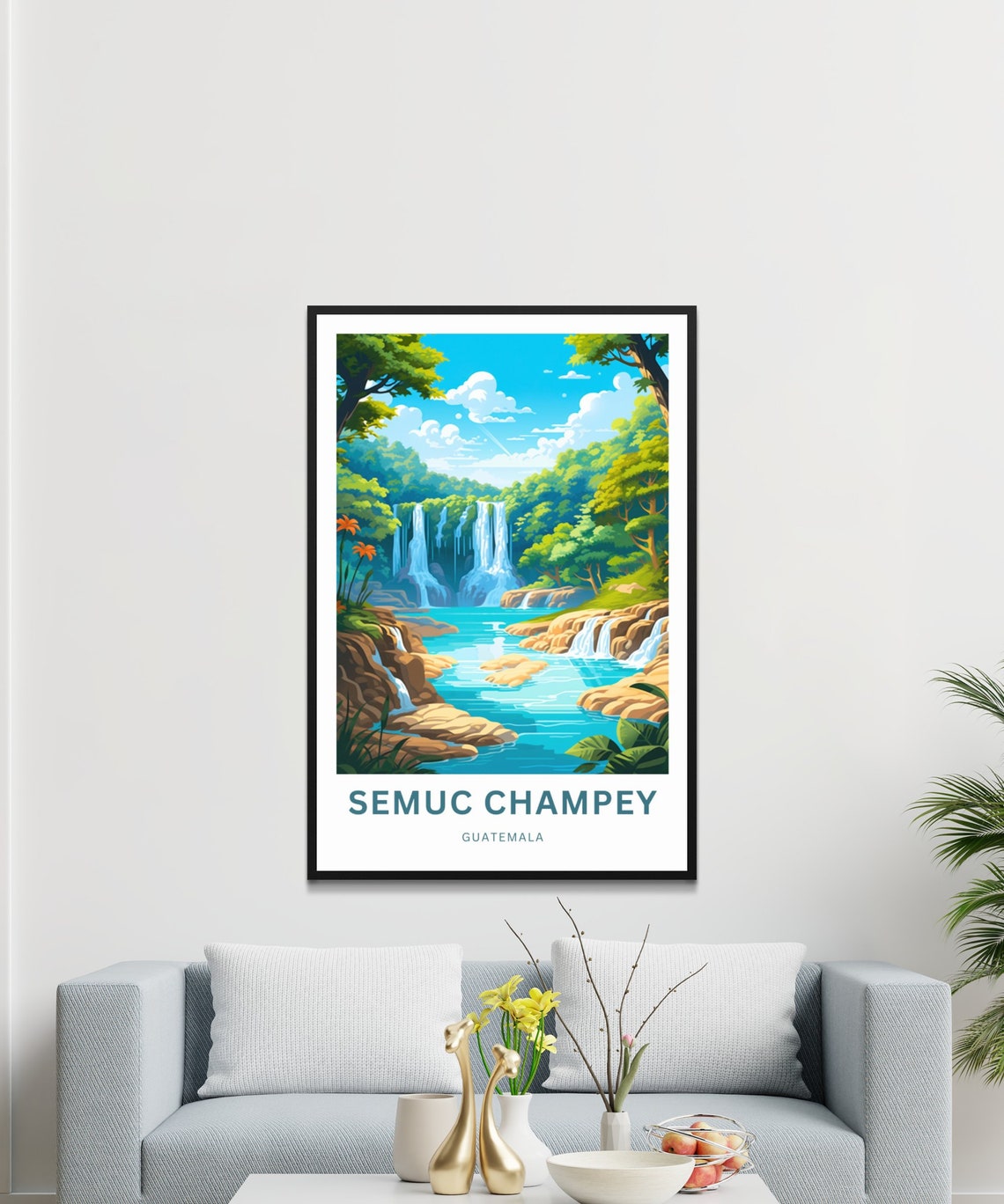 Semuc Champey Guatemala Waterfall Vintage Travel Poster Jungle Pools - Image 3