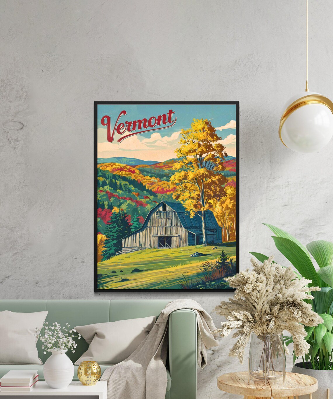 Vermont Fall Foliage Gray Barn Hillside Vintage Travel Poster - Image 2