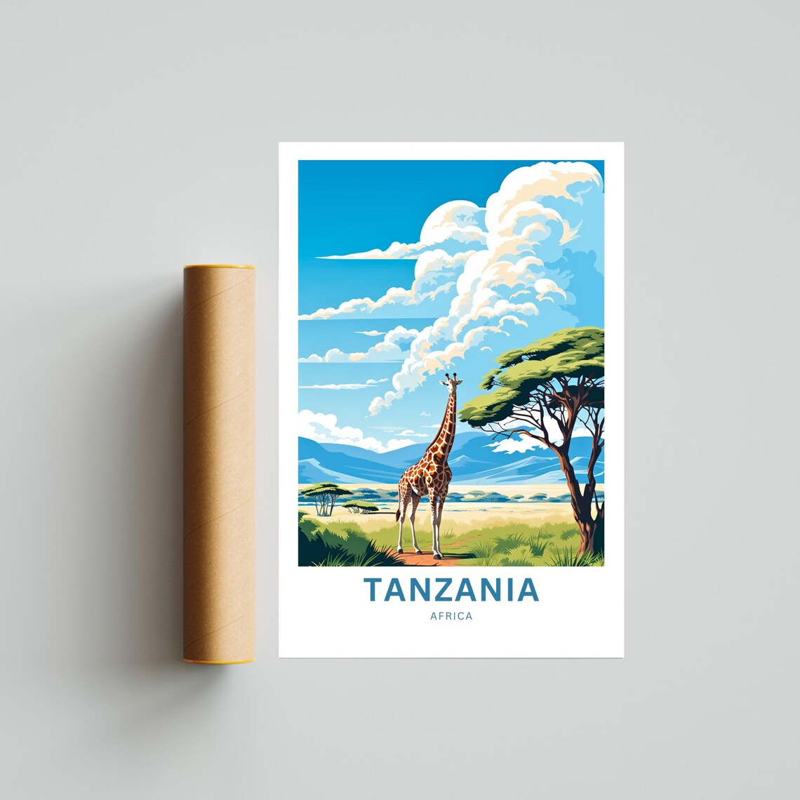 Tanzania Giraffe Acacia Tree Personalized Safari Travel Poster - Image 4