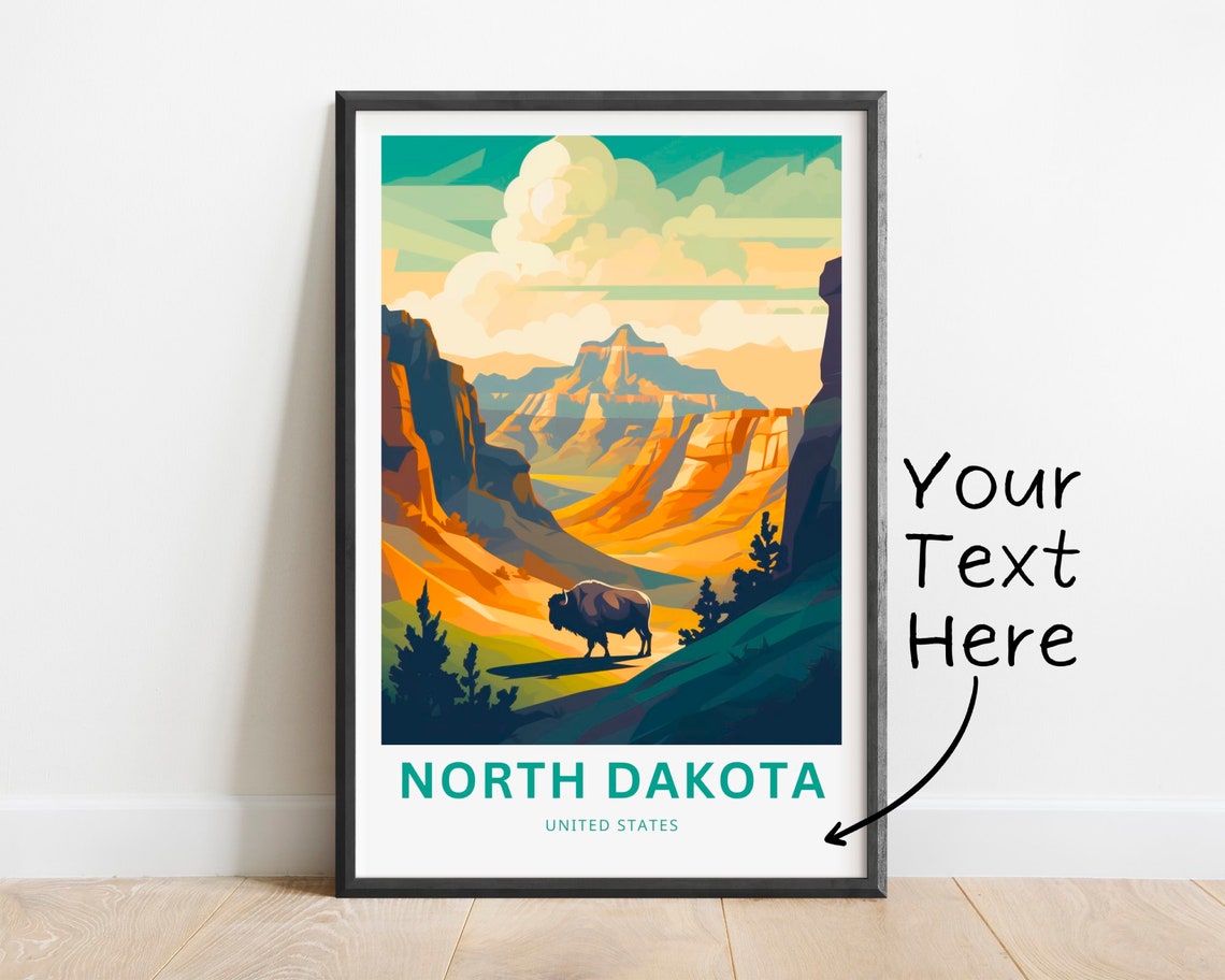 North Dakota Personalized Bison Badlands Canyon United States Poster